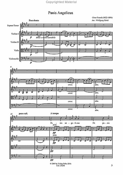 Panis Angelicus für hohe Stimme (Sopran/Tenor) und Streichquartett A-Dur