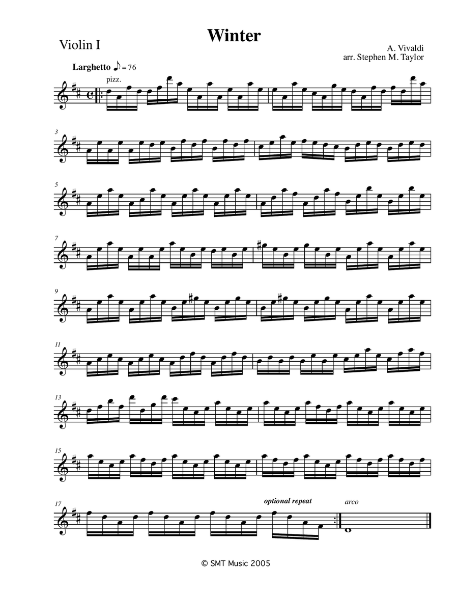 Winter by Vivaldi in D for Solo and string quartet String Quartet scores gallery preview page 3