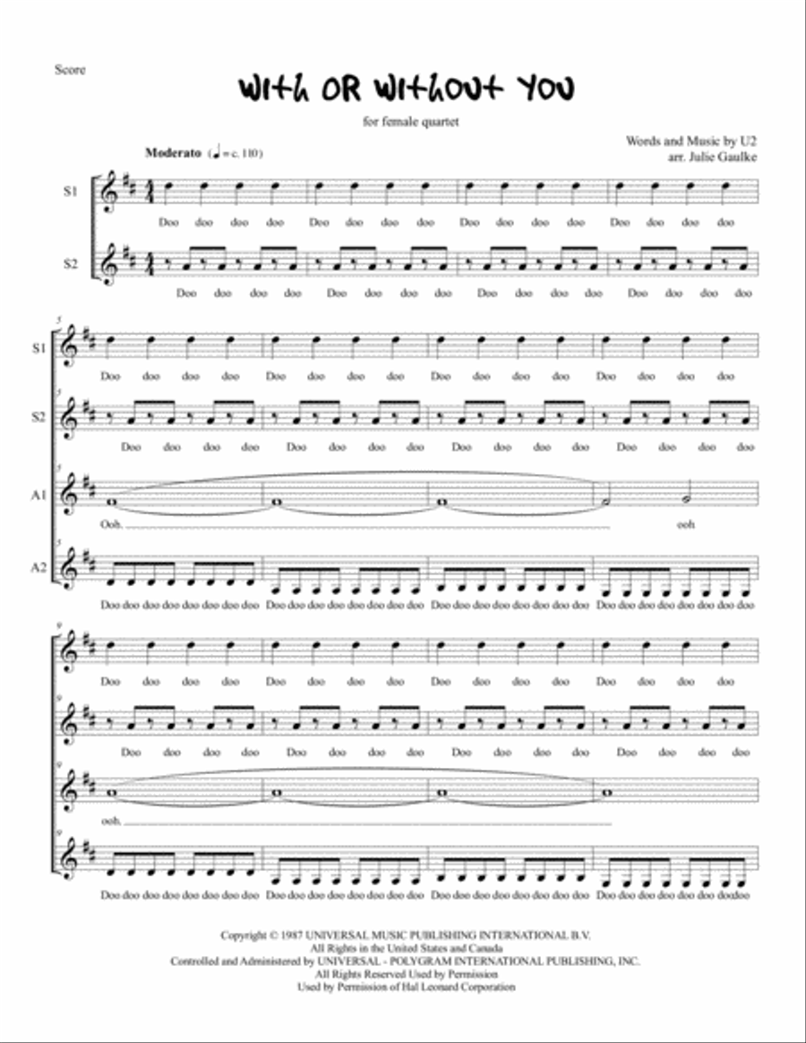With Or Without You SSAA scores gallery preview page 1