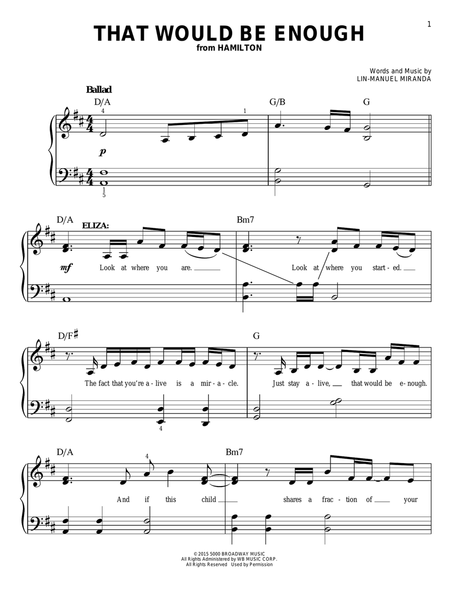 Hamilton easy piano selections store