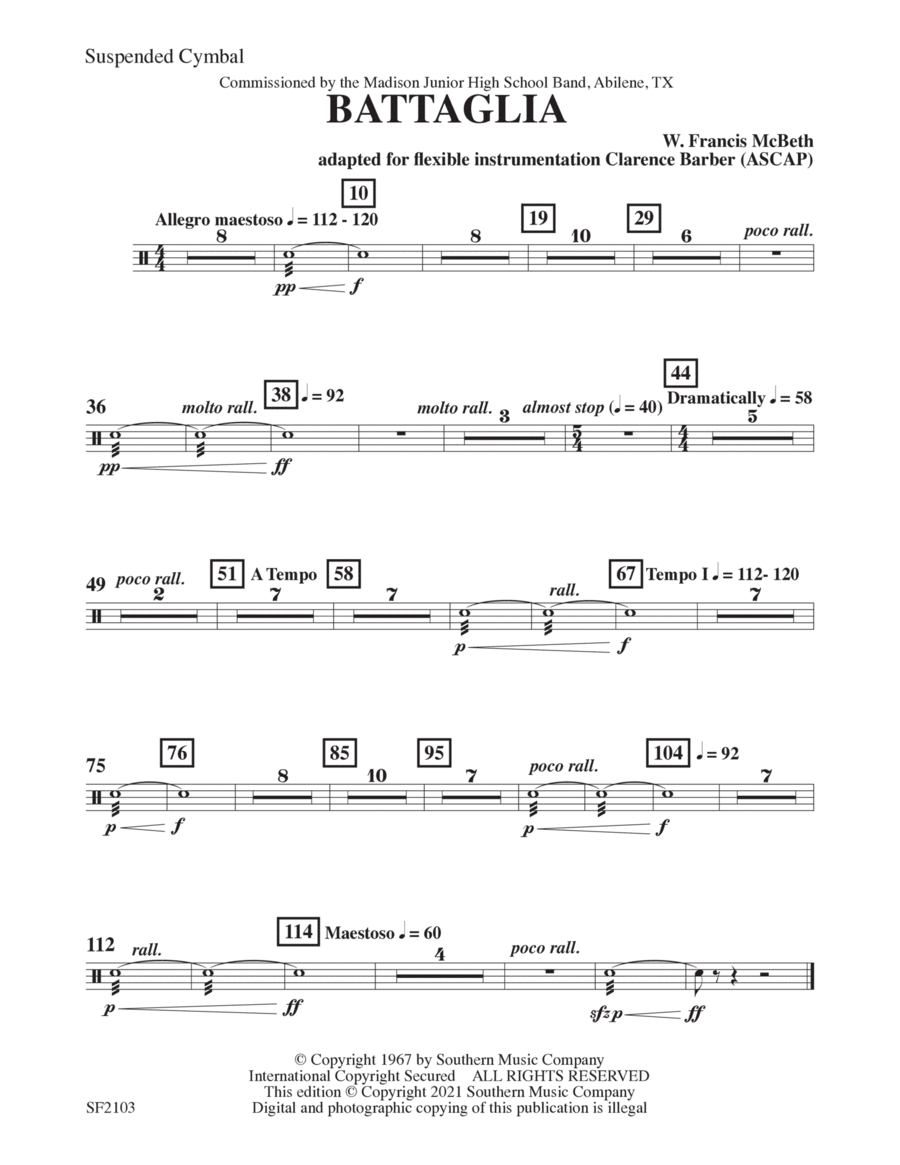 Battaglia - Suspended Cymbal Concert Band scores gallery preview page 1