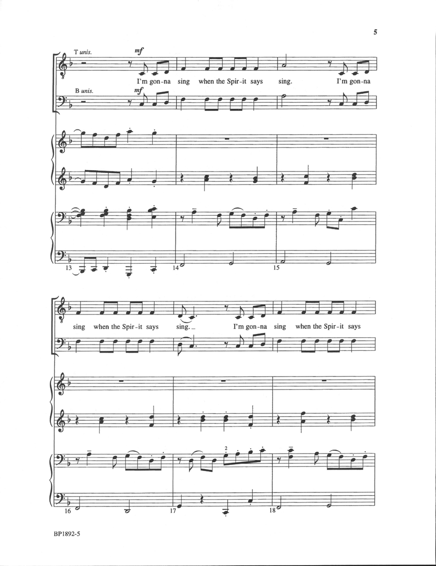 I'm Gonna Sing When the Spirit Says Sing - TTBB TTBB scores gallery preview page 4