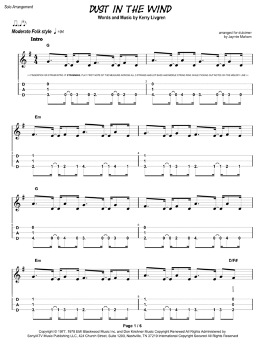 Dust In The Wind Dulcimer scores gallery preview page 2