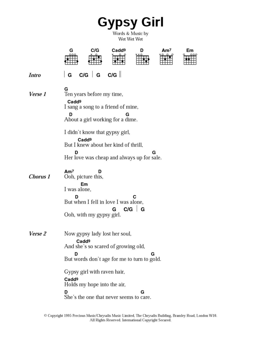 Gypsy Girl by Wet Wet Wet Acoustic Guitar - Digital Sheet Music