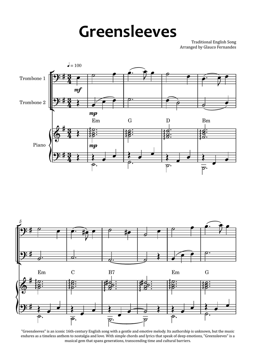 Greensleeves Trombone Duet scores gallery preview page 1
