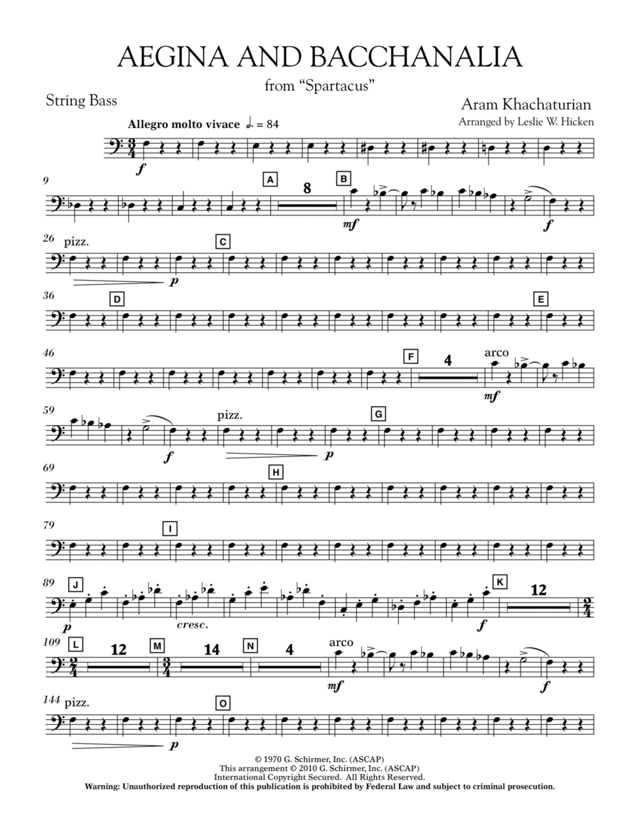Aegina and Bacchanalia (from Spartacus) - String Bass Double Bass scores gallery preview page 1