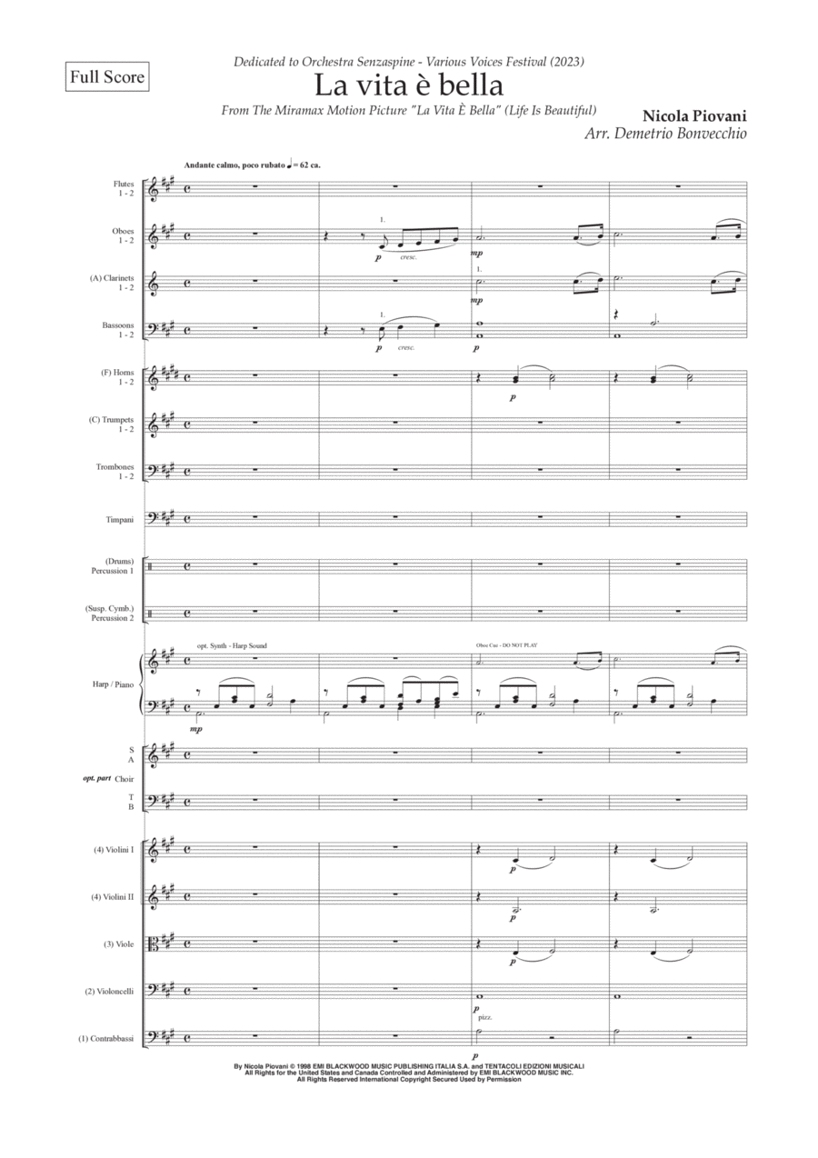Life Is Beautiful (la Vita E Bella) Full Orchestra scores gallery preview page 1