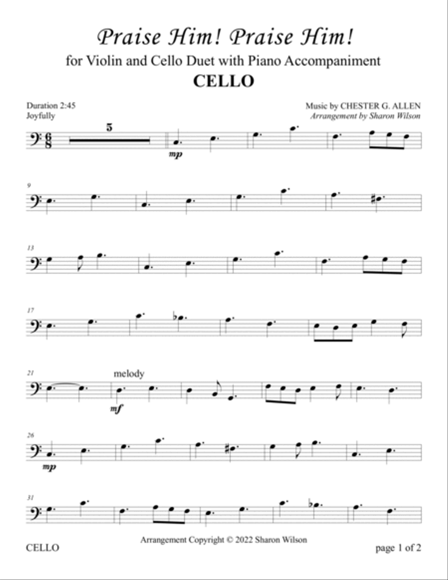 Praise Him! Praise Him! (for Violin and Cello Duet with Piano Accompaniment) Piano Trio scores gallery preview page 4