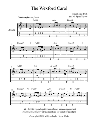The Wexford Carol for Ukulele Tab, Chords and Voice