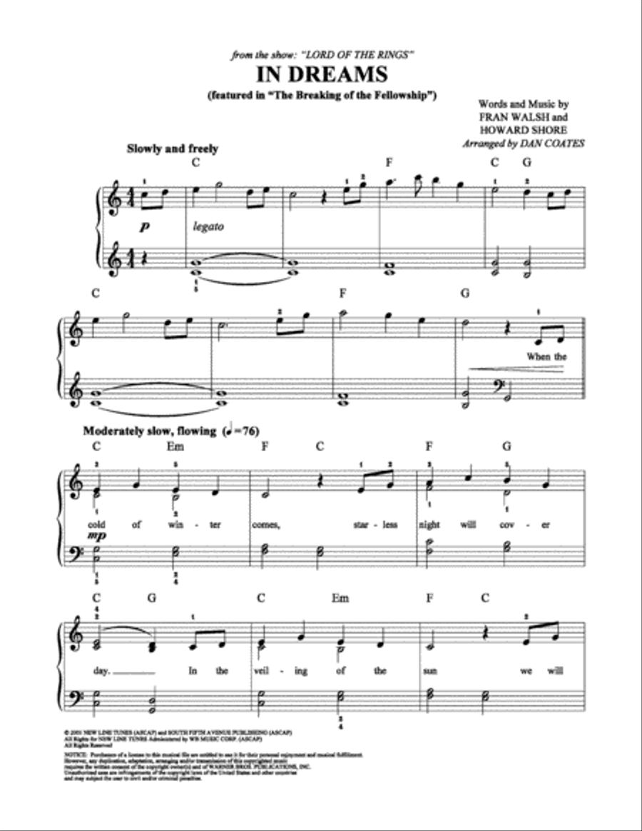 In Dreams Easy Piano scores gallery preview page 1