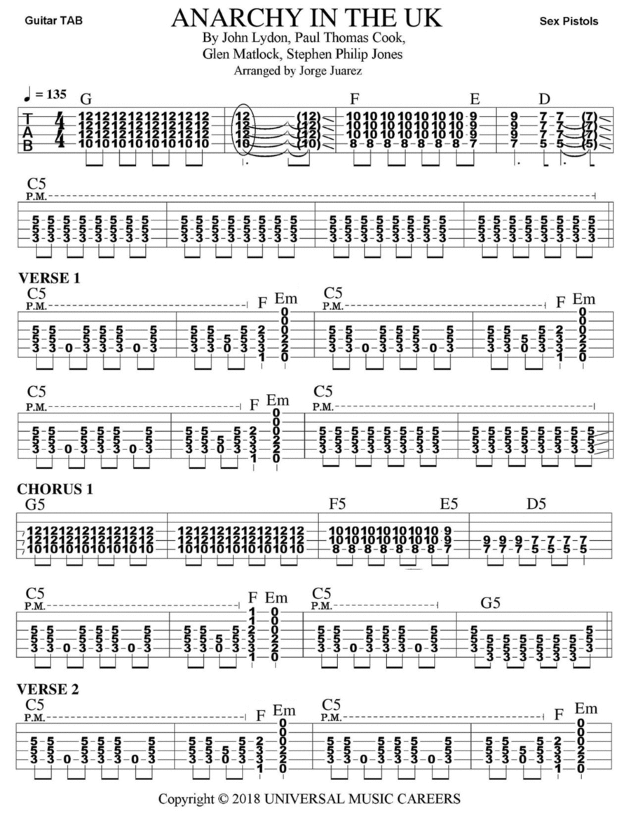 Anarchy In The Uk Guitar Tablature scores gallery preview page 1