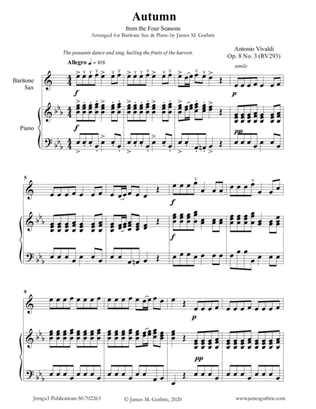 Vivaldi: Autumn from the Four Seasons for Baritone Sax & Piano
