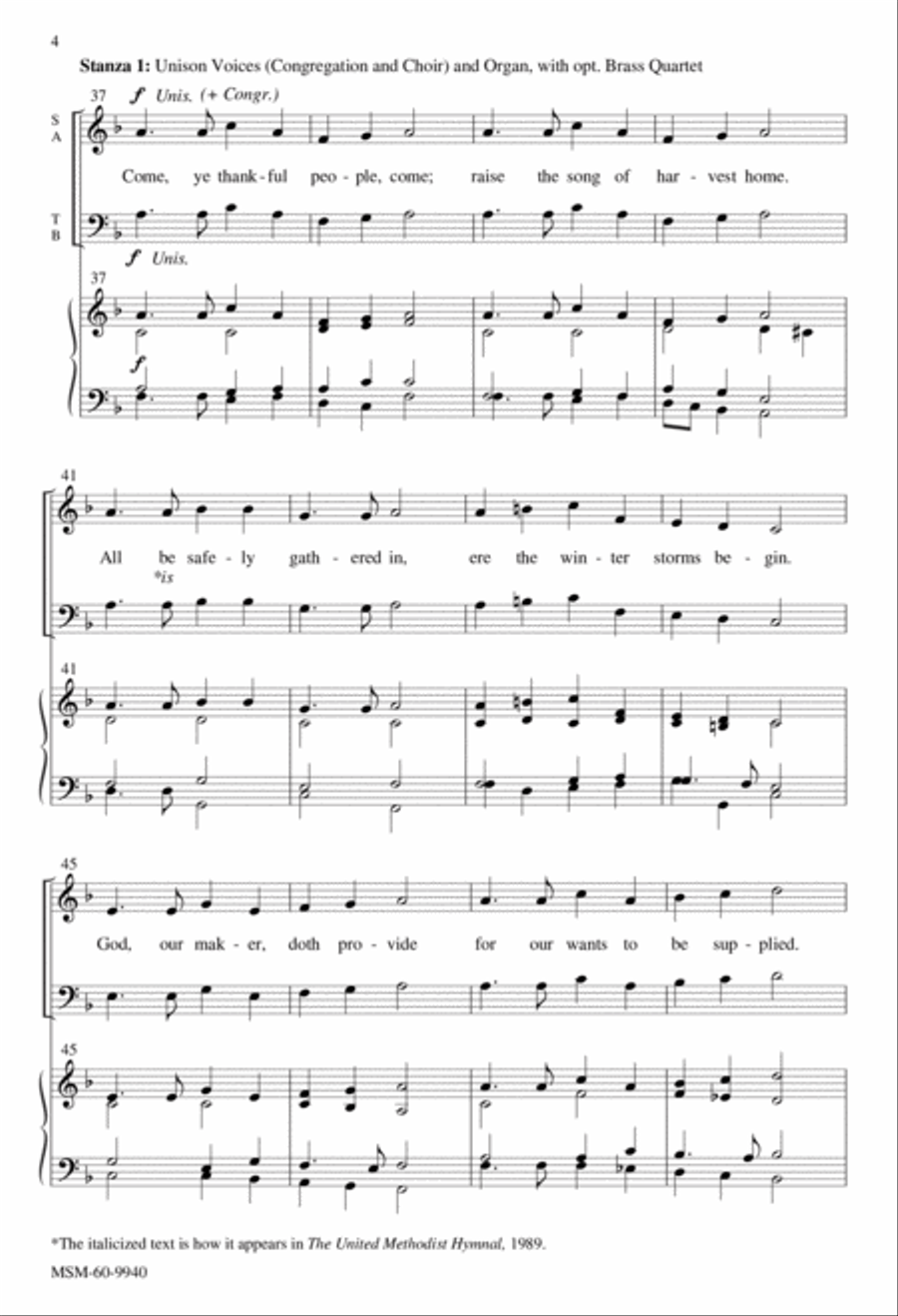 Come, Ye Thankful People, Come 4-Part scores gallery preview page 4