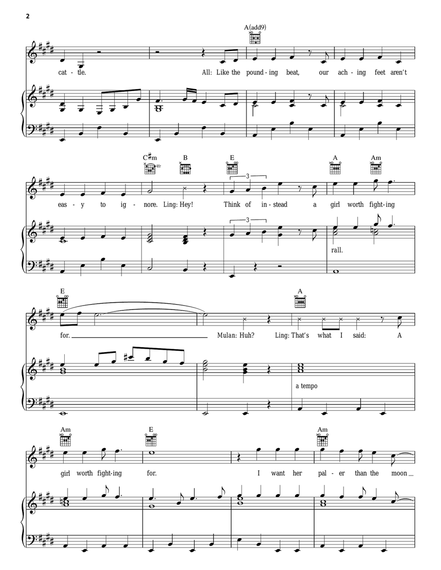 A Girl Worth Fighting For (from Mulan) Piano, Vocal, Guitar scores gallery preview page 2