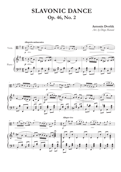 Slavonic Dance Op. 46 No. 2 for Viola and Piano image number null