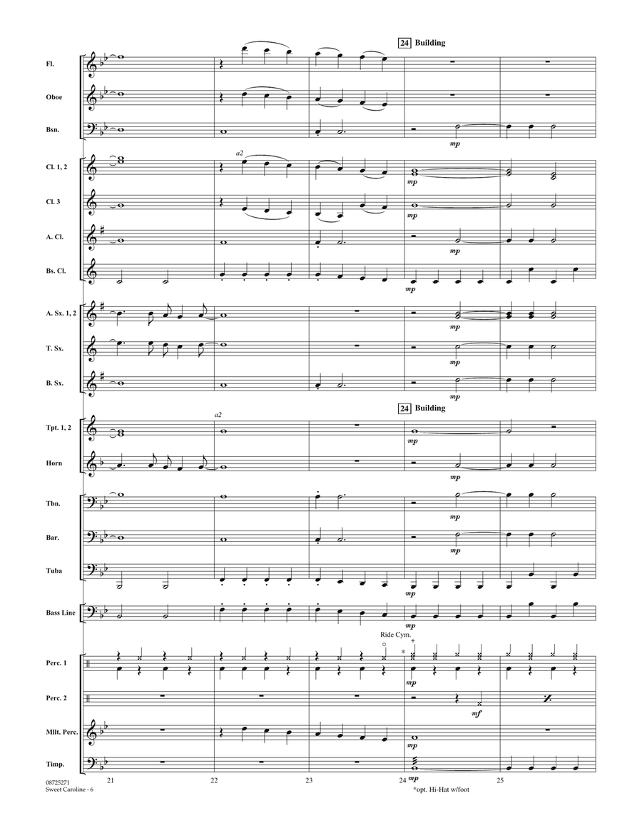 Sweet Caroline - Conductor Score (Full Score) Concert Band scores gallery preview page 6