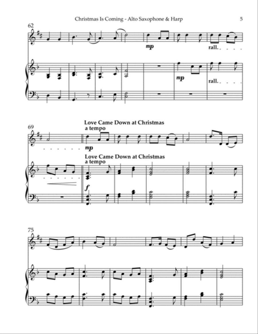 Christmas is Coming, Duet for Eb Alto Saxophone & Harp Alto Saxophone scores gallery preview page 5