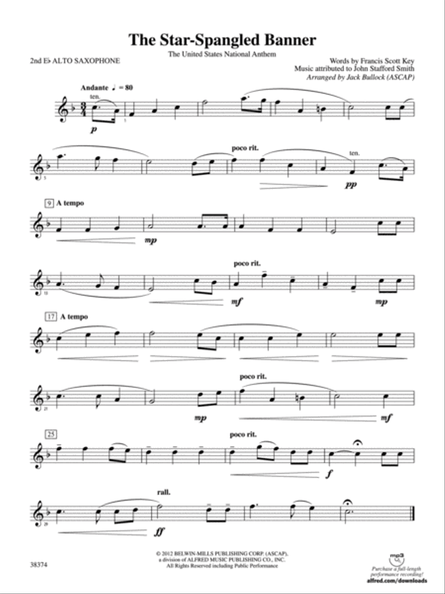 The Star-Spangled Banner: 2nd E-flat Alto Saxophone Concert Band scores gallery preview page 1