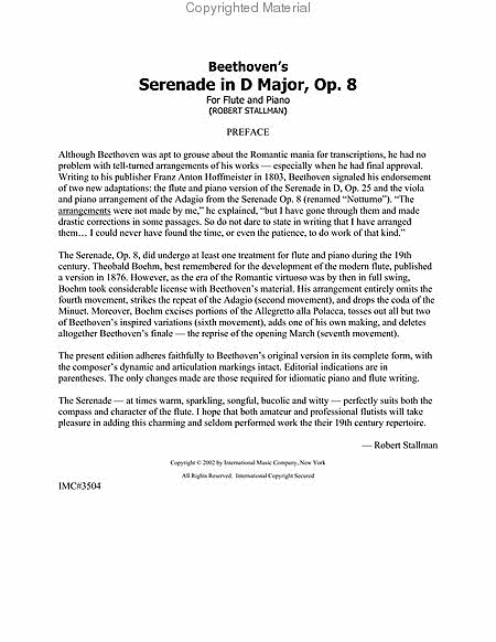Serenade In D Major, Opus 8 - Flute/Piano