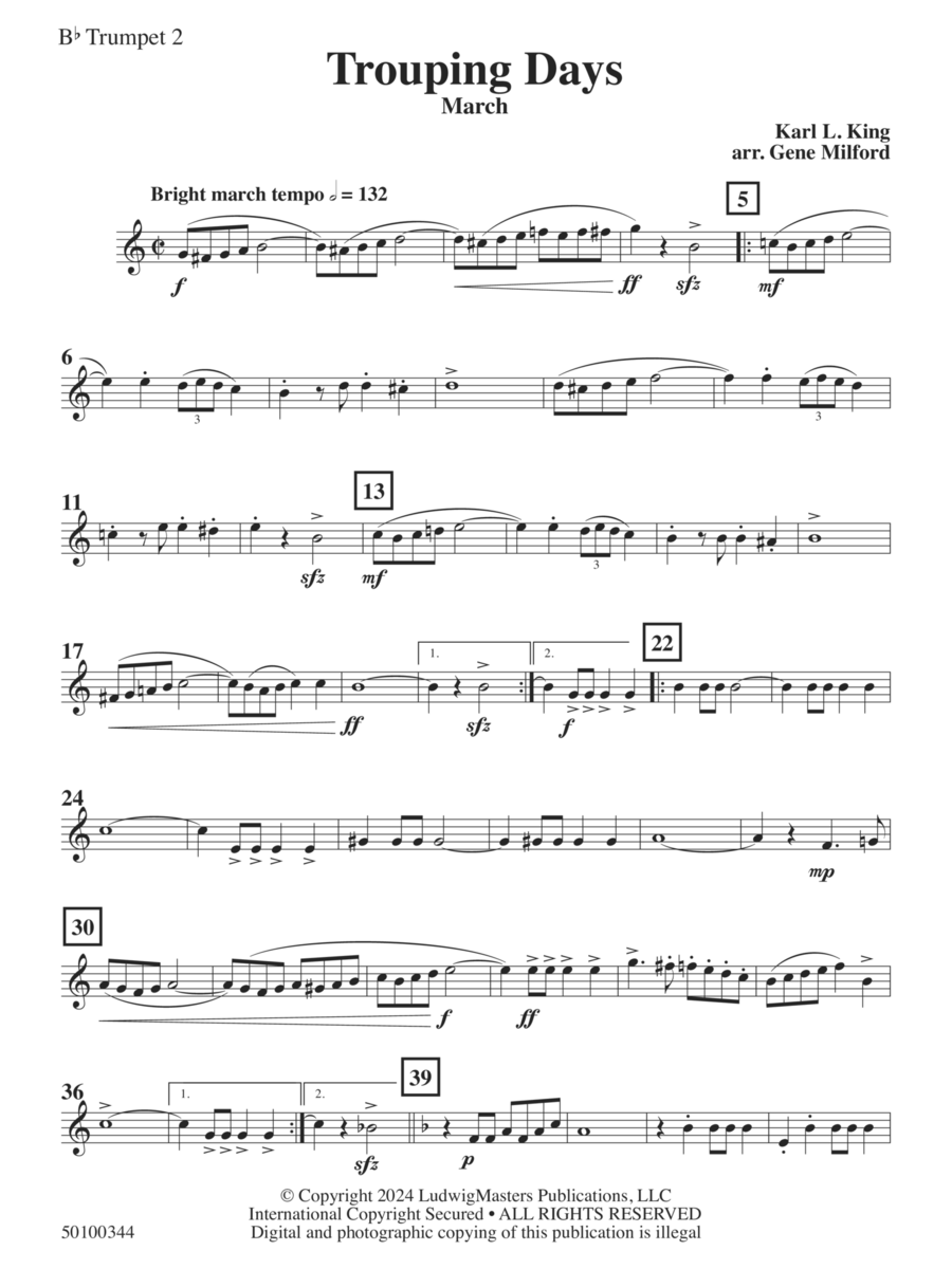 Trouping Days (arr. Gene Milford) - Trumpet 2 Concert Band scores gallery preview page 1