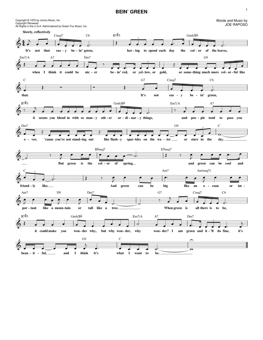 Bein' Green Electric Guitar scores gallery preview page 1