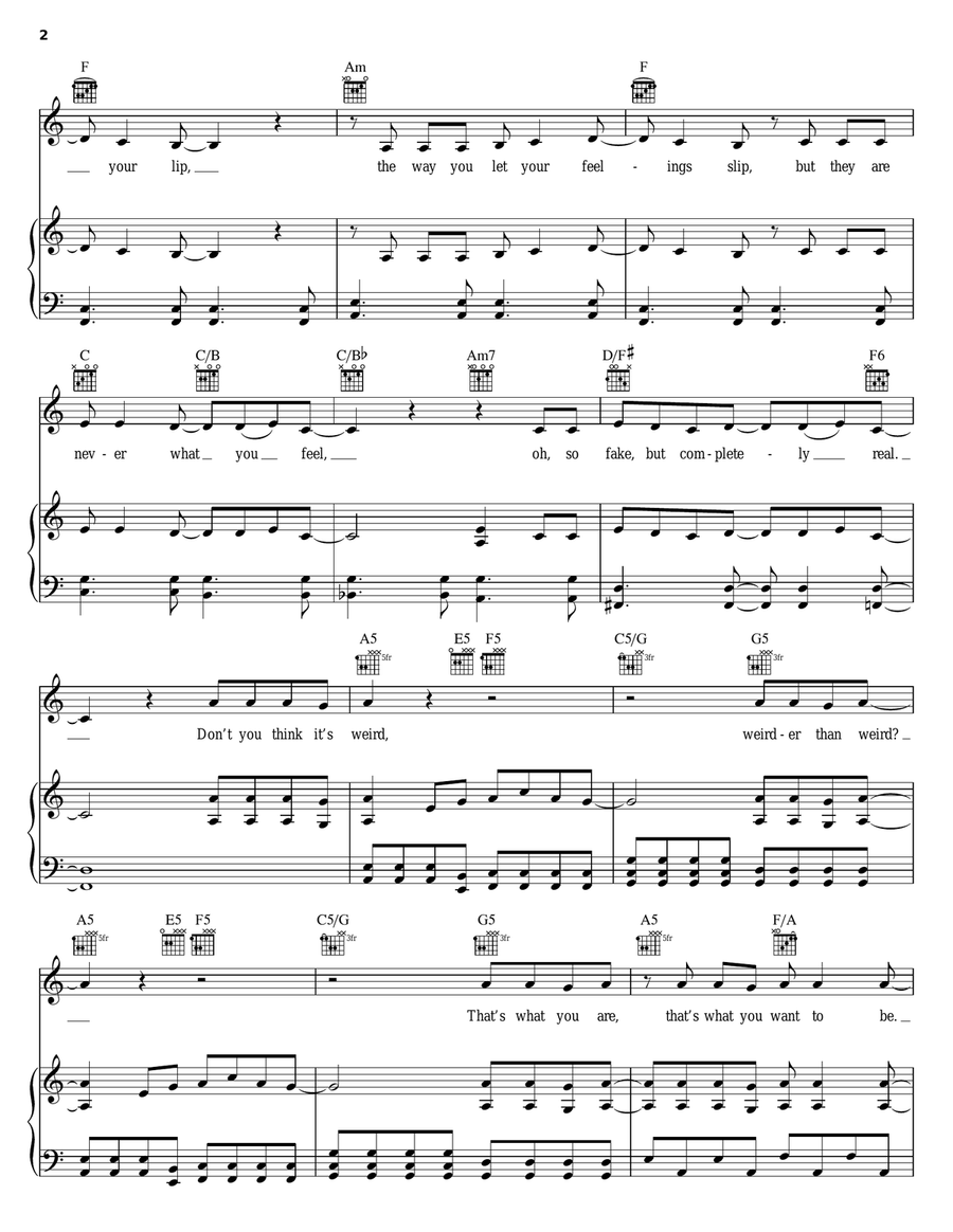 Weird Weird Piano, Vocal, Guitar scores gallery preview page 2