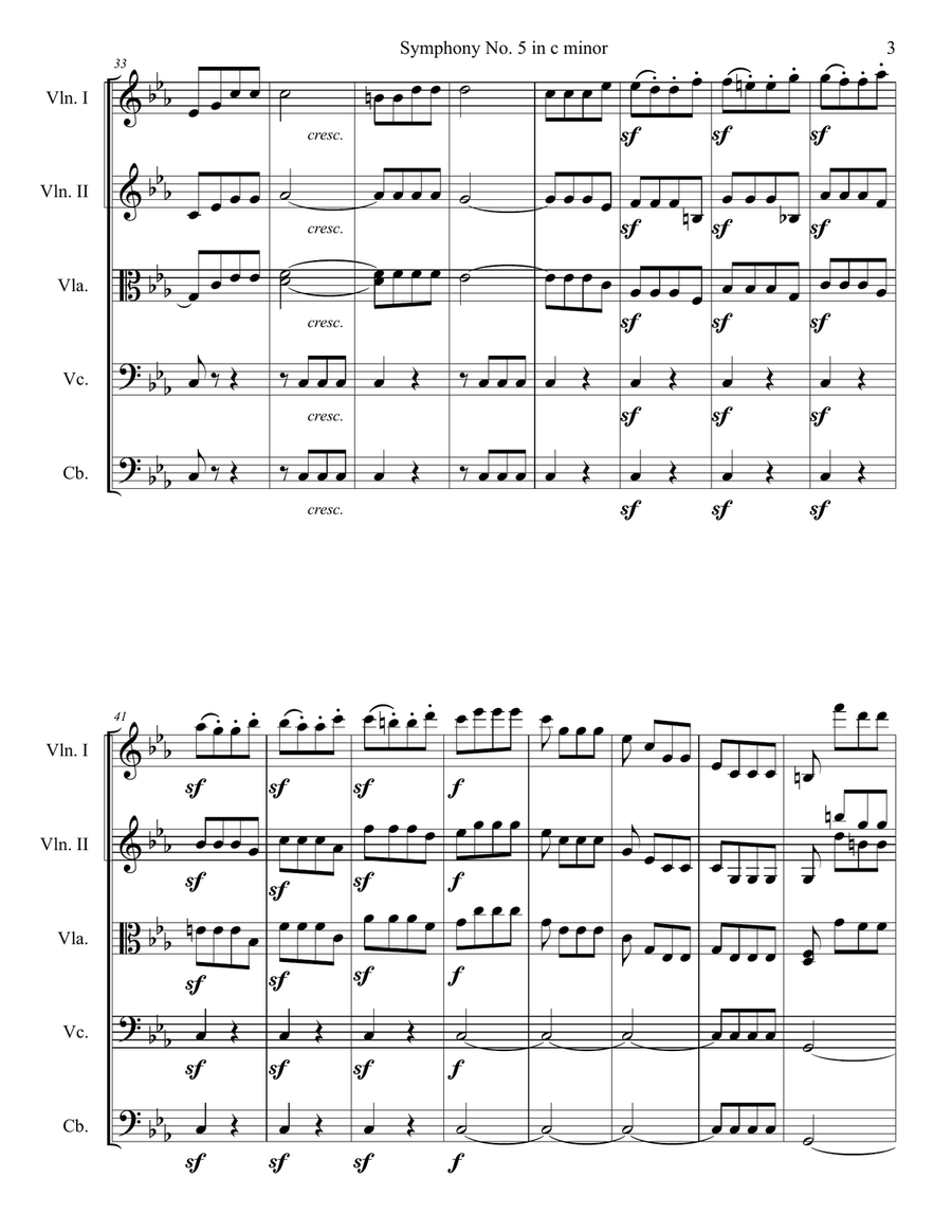 Symphony No. 5 in c minor, Movement 1 String Orchestra scores gallery preview page 3