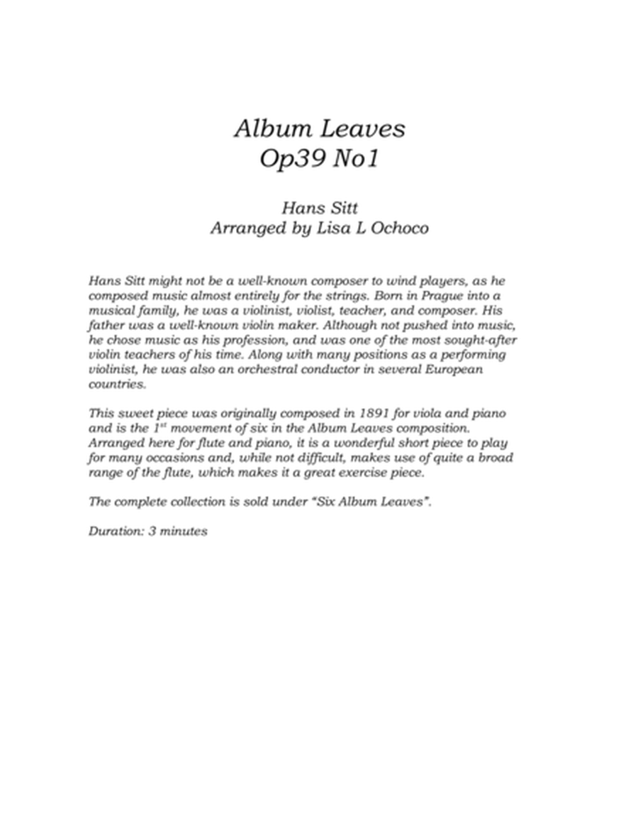 Album Leaves Op39 No1 for Flute and Piano image number null