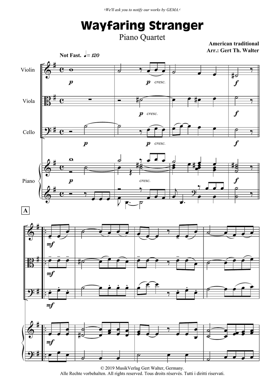 Wayfaring Stranger Wayfaring Stranger Piano Quartet scores gallery preview page 1