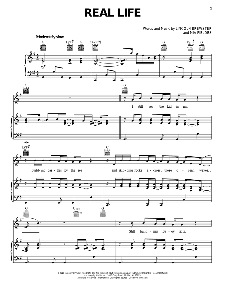 Real Life Real Life Piano, Vocal, Guitar scores gallery preview page 1