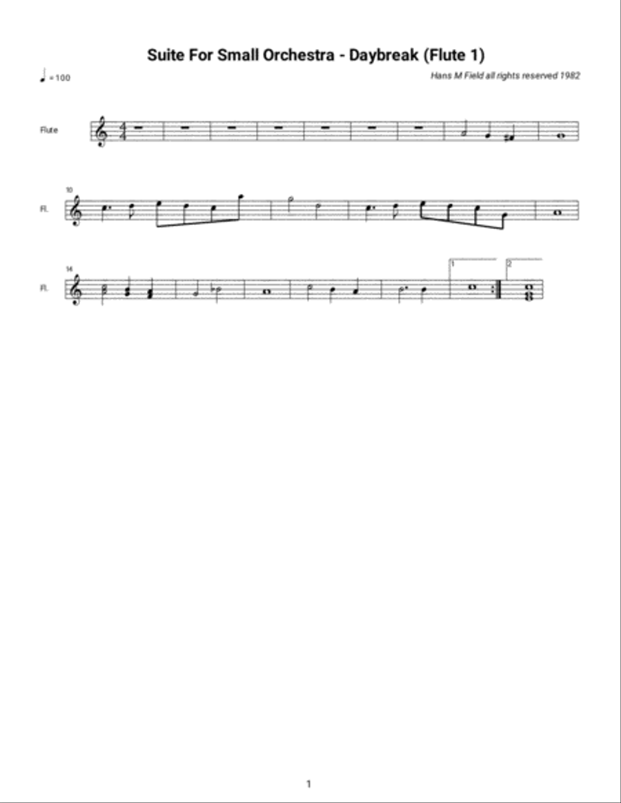 Suite for Small Orchestra - Daybreak (First Flute Part) Chamber Orchestra scores gallery preview page 1