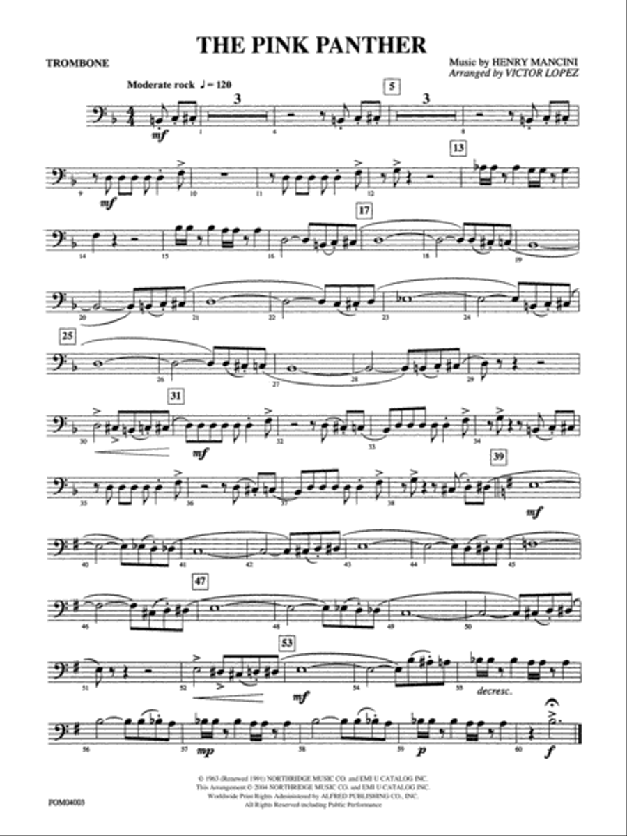 The Pink Panther: 1st Trombone Full Orchestra scores gallery preview page 1