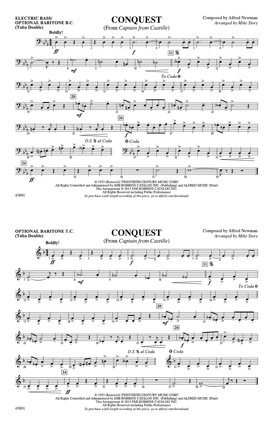 Conquest (from Captain from Castille): Electric Bass