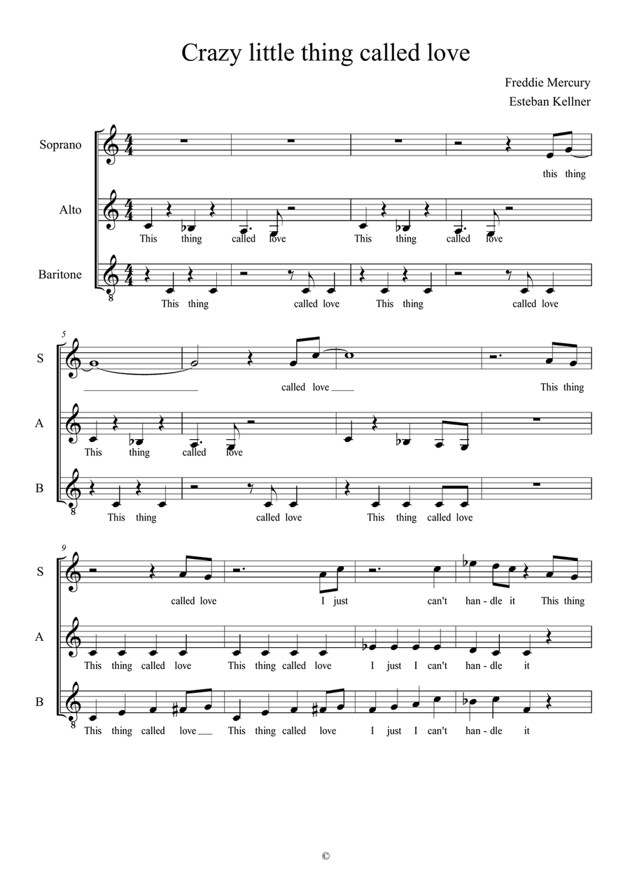 Crazy Little Thing Called Love 3-Part scores gallery preview page 1