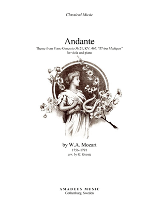 Book cover for Andante from piano concerto no. 21 (Elvira Madigan) for viola and piano