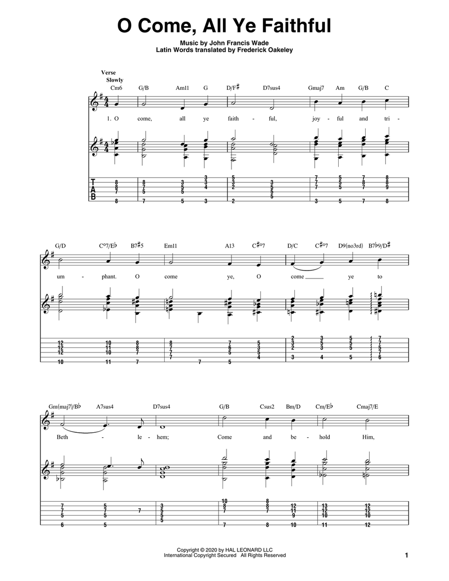 O Come, All Ye Faithful (Adeste Fideles) Guitar Solo scores gallery preview page 1