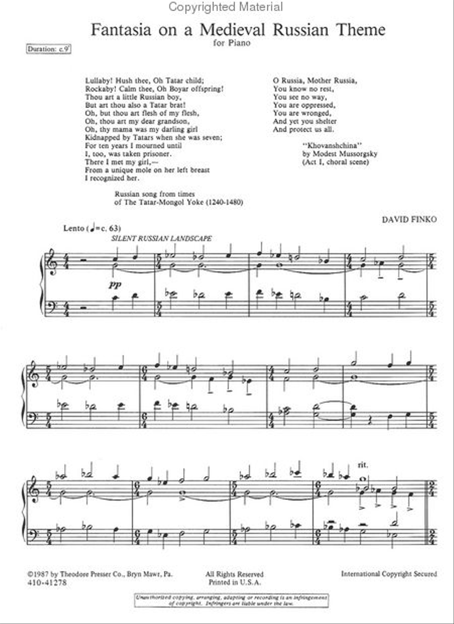 Fantasia on A Medieval Russian Theme Chamber Music scores gallery preview page 2