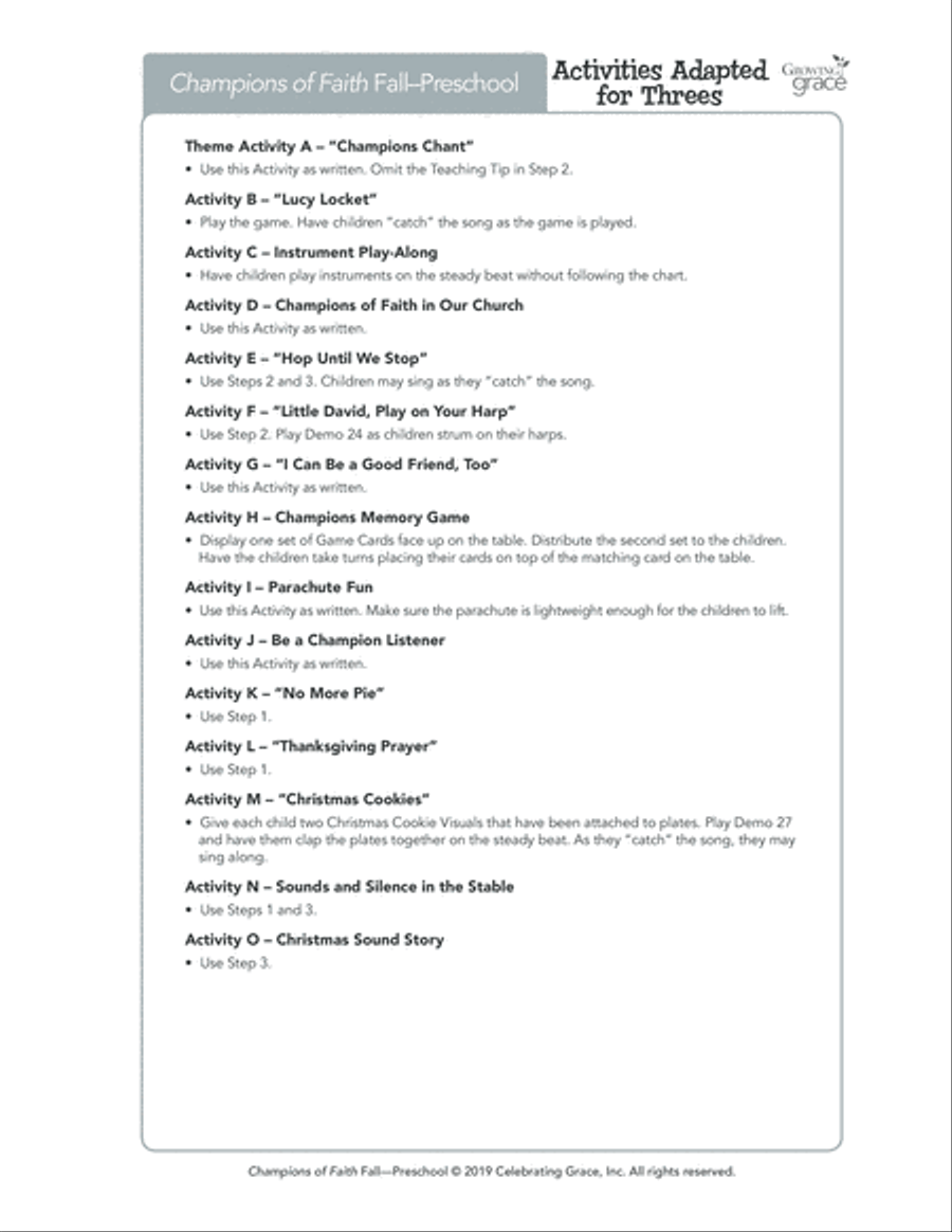 Champions of Faith: Preschool - Fall Unison Choir scores gallery preview page 5