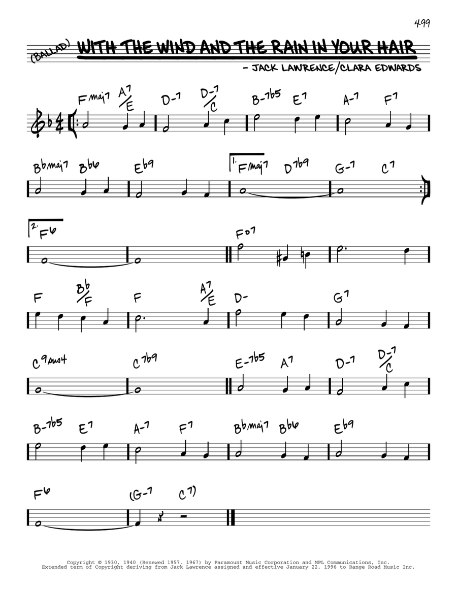 With The Wind And The Rain In Your Hair Piano scores gallery preview page 1