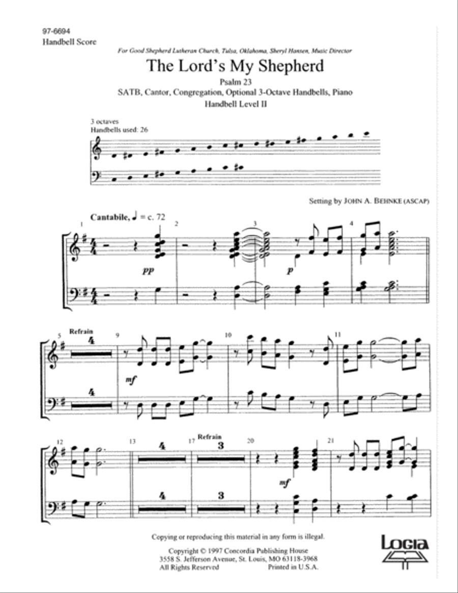 The Lord's My Shepherd (Handbell Part) Choir scores gallery preview page 2