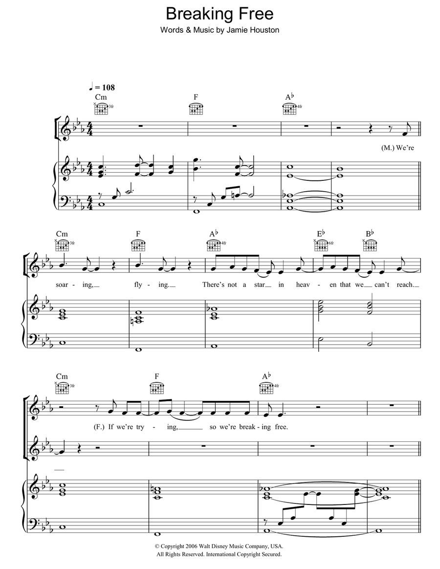 Breaking Free (from High School Musical) Guitar scores gallery preview page 1