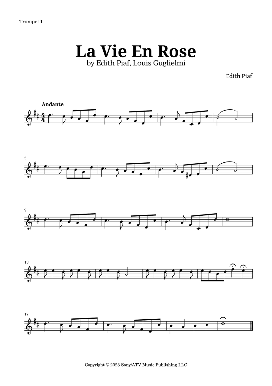 La Vie En Rose Trumpet Duet scores gallery preview page 2