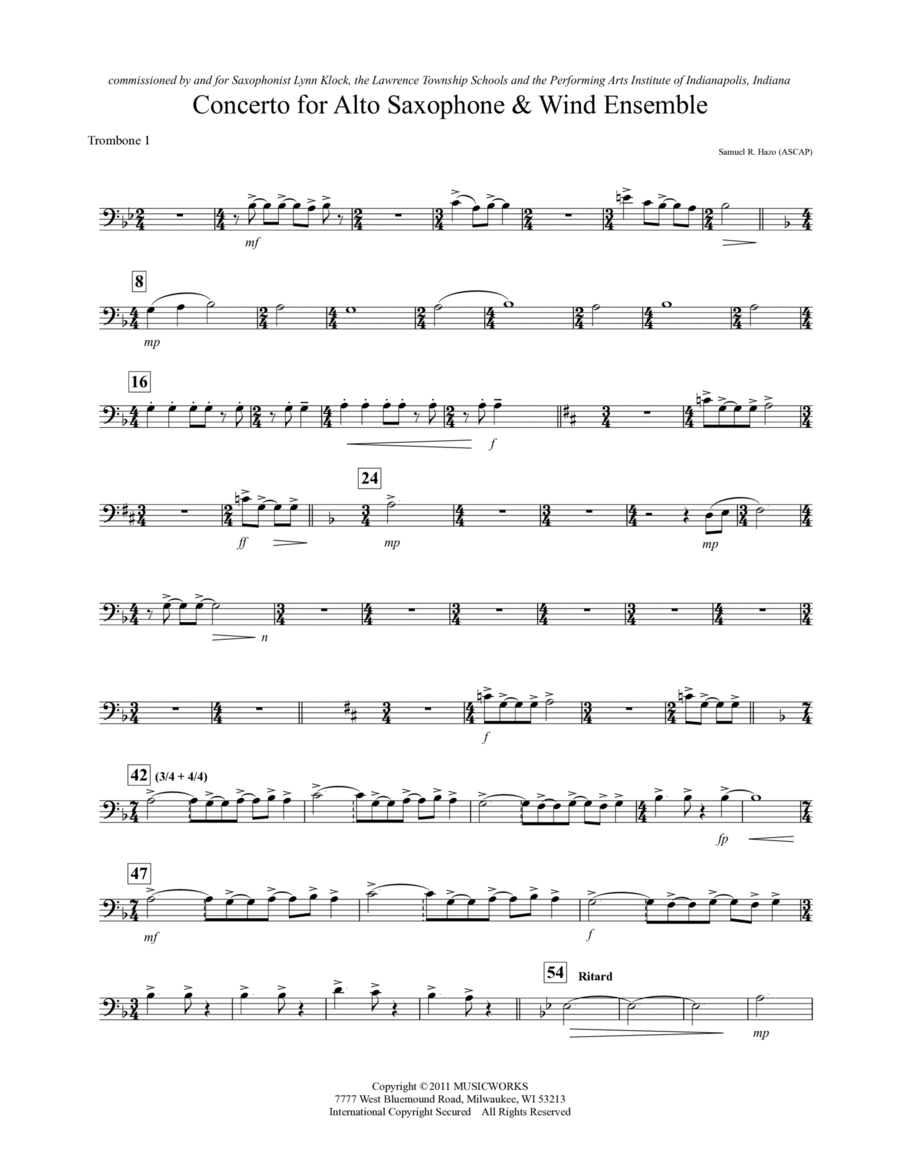 Concerto For Alto Saxophone And Wind Ensemble - Trombone 1