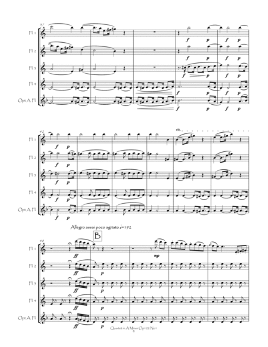 Quartet in A Minor Op122 No1 for Flute Quartet Flute Quartet scores gallery preview page 5