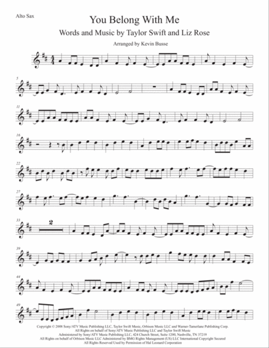You Belong With Me Alto Saxophone scores gallery preview page 1