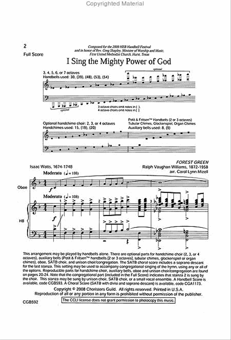 I Sing the Mighty Power of God Full Score Handbell Choir scores gallery preview page 2