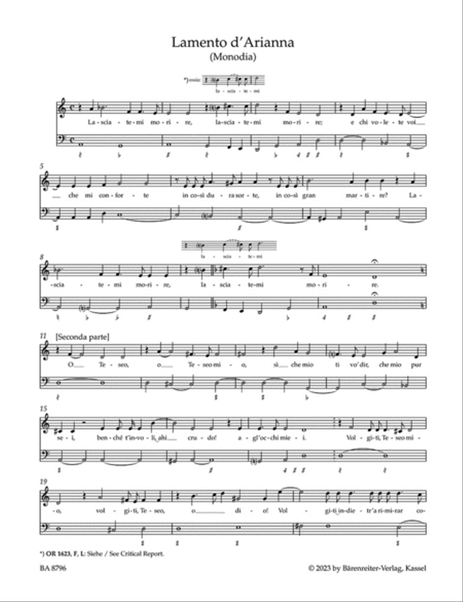 Lamento d'Arianna (Monodia) / Pianto della Madonna (Contrafactum) for Solo Voice and Basso continuo Mezzo-Soprano Voice scores gallery preview page 2