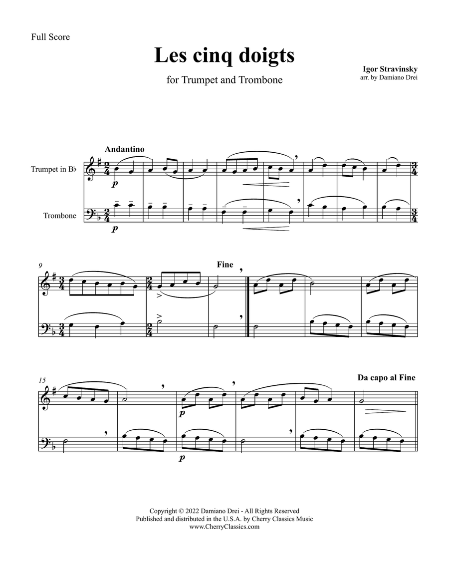 Les cinq doigts (The Five Fingers) Brass Duet scores gallery preview page 1