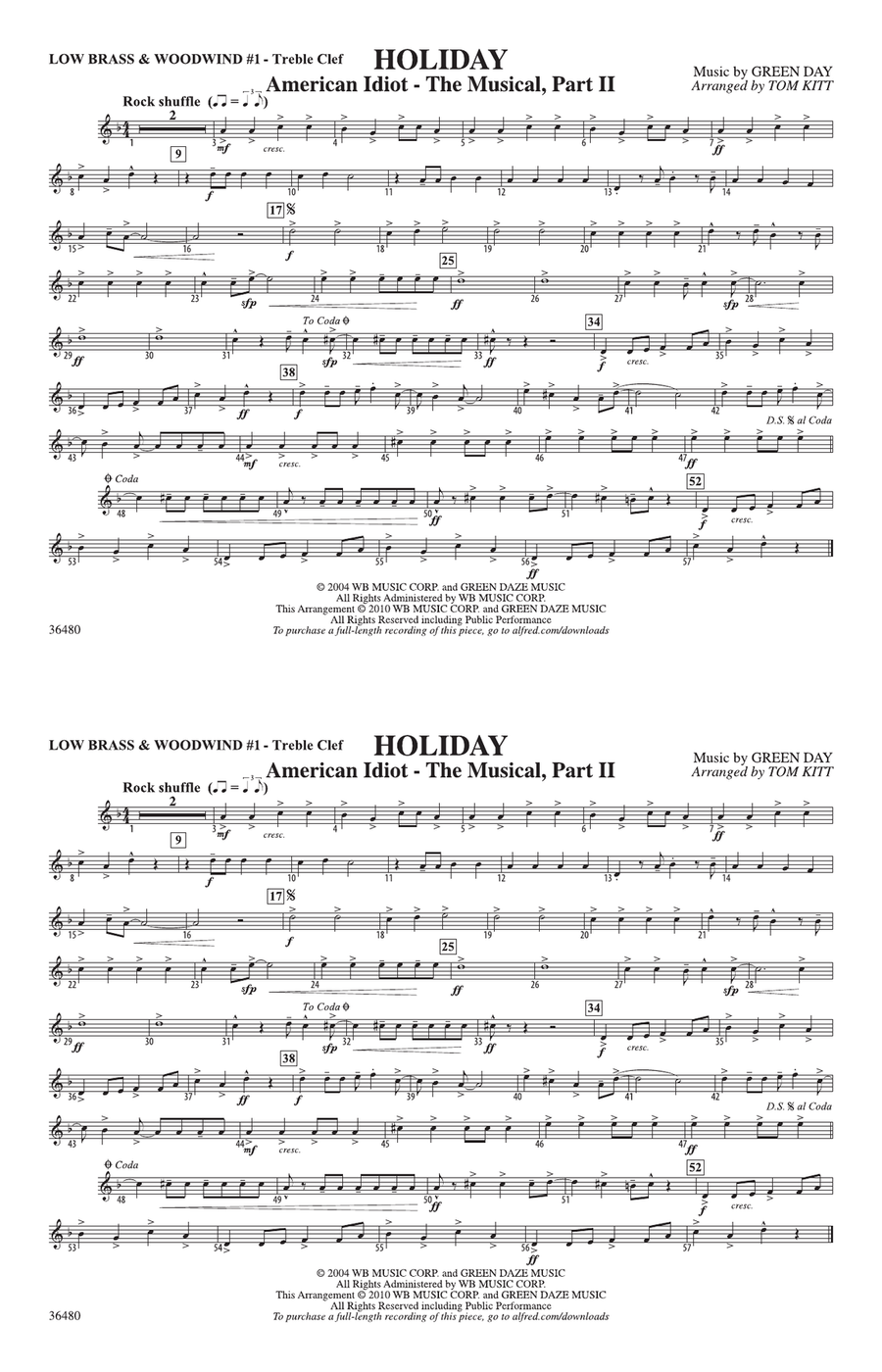 Holiday: Low Brass & Woodwinds #1 - Treble Clef