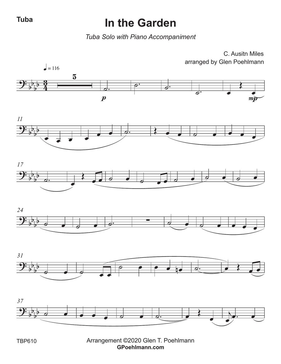 IN THE GARDEN - TUBA SOLO with Piano Accompaniment - Medium Easy Piano scores gallery preview page 5